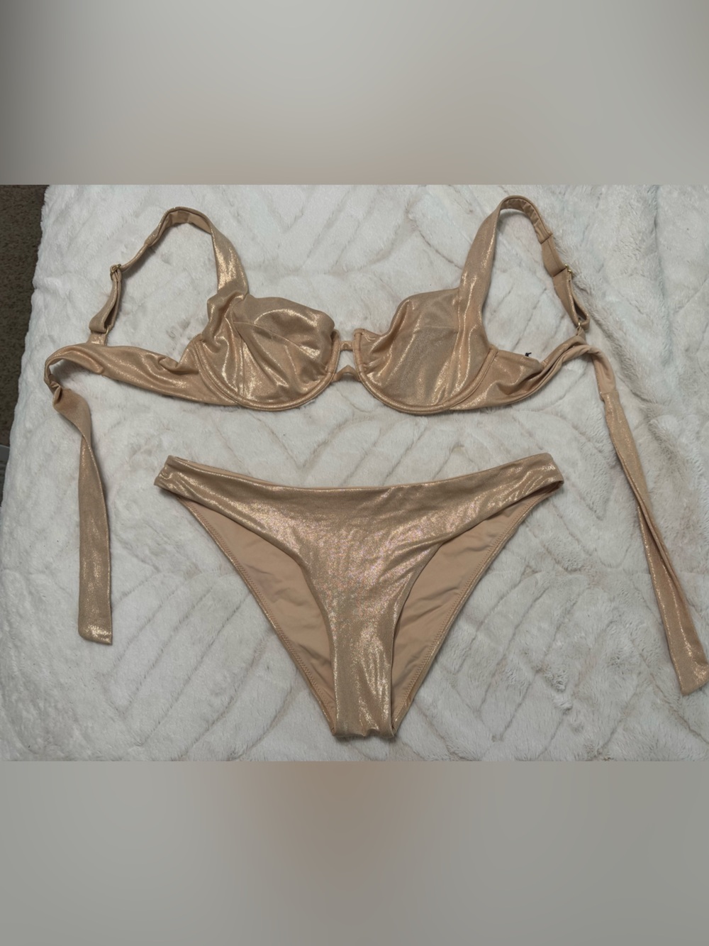 Metallic Nude Underwire Bikini Set - Women's Swim